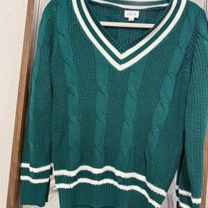 Le Lis Teal V-Neck Women's Sweater